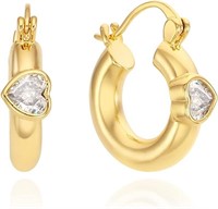 14k Gold-pl. Heart .18ct White Topaz Earrings