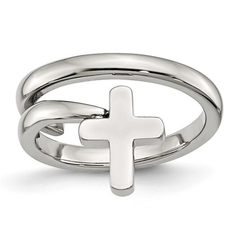 Stainless Steel Polished Twisted Cross Ring