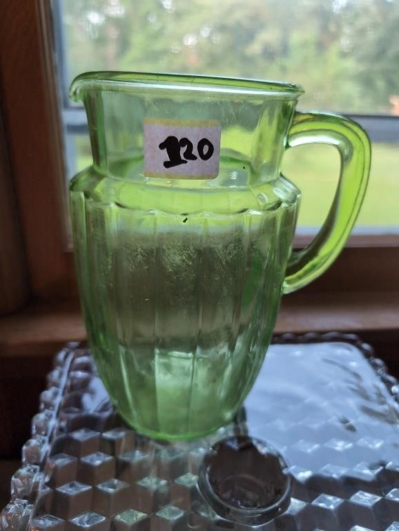 Depression green pitcher vintage glassware