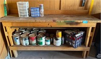 E - WORK BENCH, PAINT, PLASTIC CONTAINERS (G6)