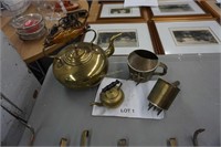 antique brass kettle with amber glass handle