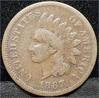 1867 Indian Head Cent, Better Date, Nice