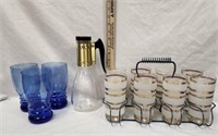 Set Of (8) MCM Glasses In Holder, (3) Blue