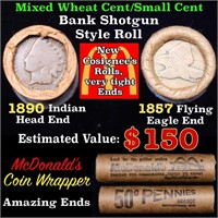 Mixed small cents 1c orig shotgun roll, 1857 Flyin