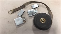 Antique Cloth Tape Measurer & Lighters