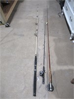 3 fishing poles/pole parts