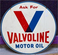 Vntg dbl sided 30in round Valvoline Oil adv sign