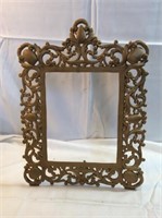 Large brass picture frame with attached stand no