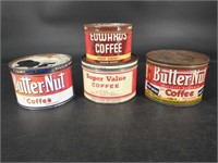 4 Antique Coffee Tins 2 Butternut, Edwards &