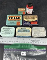 Lot of Antique Exlax & other Medicinal Tins