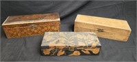 Set of 3 Carved & Burned Pyrography Boxes