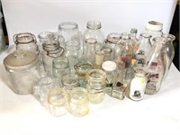 Lot of Vintage Glass Mason Jars Milk Bottles
