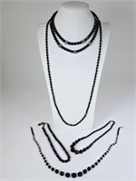 5 Vintage French Jet Necklaces: Double Strand