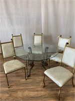 Metal Scroll Base Glass Dining Table w/5 Chairs