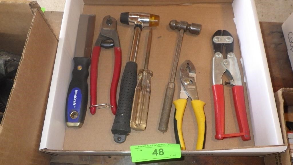 RUBBR MALLET, HAMMER,  PLIERS, WIRE CUTTER, ETC