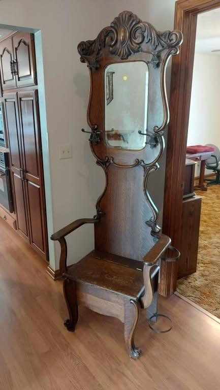 Antique hall tree w/umbrella stand attachments