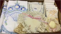Box of Various Linens-Many Embroidered