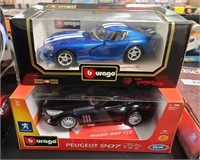 NIB '96 1:18 DODGE VIPER + PEUGEOT 907 DIECASTS