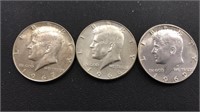 Three Kennedy half dollars 1966 1967 1969