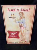 MILLER HIGH LIFE EMBOSSED 36 X 24 BEER SIGN