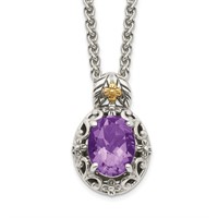 Sterling Silver- Antiqued Oval Amethyst Necklace