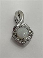10 kt White Gold Opal & Diamond Pendant