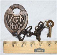 VINTAGE 1928 VIRGINIAN RAILWAY SWITCH LOCK W/ KEY