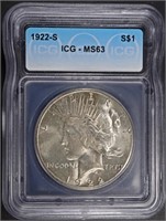 1922-S PEACE DOLLAR ICG MS-63