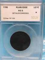 1795 AG-3 Large Cent Plain Edge  SEGS Graded