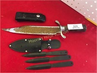 Bowie Knife and 3 Throwing Knives