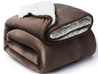 Opened- Bedsure Brown Sherpa Twin Blanket Fuzzy