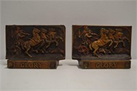 RARE Antique Chariot w Horses Bookends