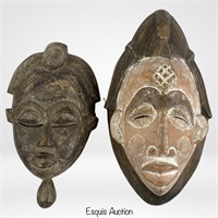 African Punu and Baule Wood Carved Tribal Masks
