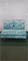 Modern teal blue ornate print 47 in loveseat