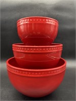 (3) Emeril Red Ceramic Nesting Mixing Bowls