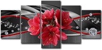 $30  Red Flower Canvas Wall Art 5pcs 40x20in