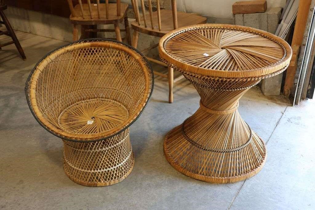 WICKER CHAIR AND TABLE