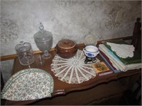 2 glass covered dishes,beanpot & items