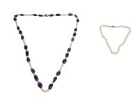 Pearl Choker and Pearl and Amethyst Necklace