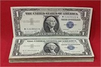 Forty Six 1957 One Dollar Silver Certificates