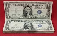 Fifty 1935 One Dollar Silver Certificates