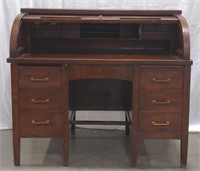 (CC) Wooden Roll Top Secretary Desk. Measures