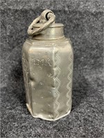 Antique Pewter Decorated Flask