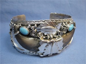 N/A Double Bear Claw Turq. & Silver Cuff Bracelet