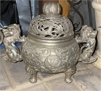 Vintage Oriental Bronze Incense Burner with Dragon