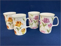 (4) Rose of England Tulip Fine Bone China mugs,