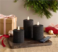 Mikasa Set of 3 Fluted LED Glitter Candles