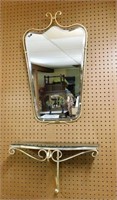 Brass Framed Beveled Mirror and Console.  2 pc.