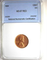 1954 Cent MS67 RD LISTS $16000