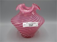 Fenton 5" cranberry opal swirl vase